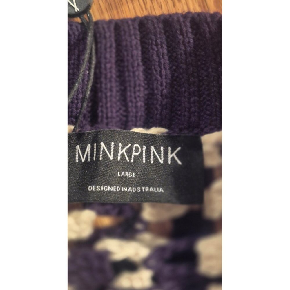 NWT MinkPink Meyer Crochet Navy / Cream Women's Sweater Size Large - Picture 4 of 8